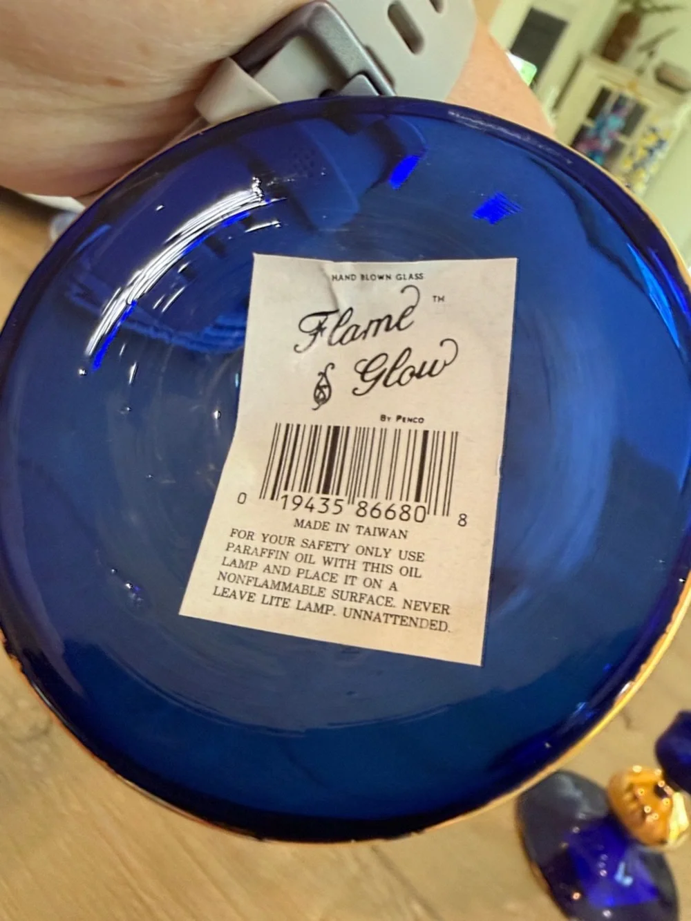 Flame Glow hand-blown cobalt blue glass oil lamps. Set of 2